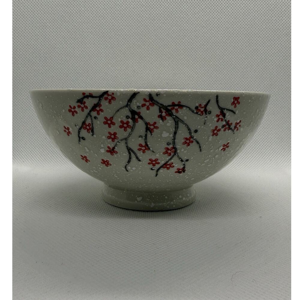 Speckled Cherry Blossom Floral Bowl White Red 5” Diameter Japanese Culture
